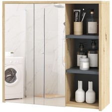 HOMCOM Bathroom Cabinet Wall Mounted Mirror Storage with Shelves Natural
