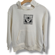 Zara Kids Ivory Graphic Distressed Hoodie   Size 8 Unisex Gently Used