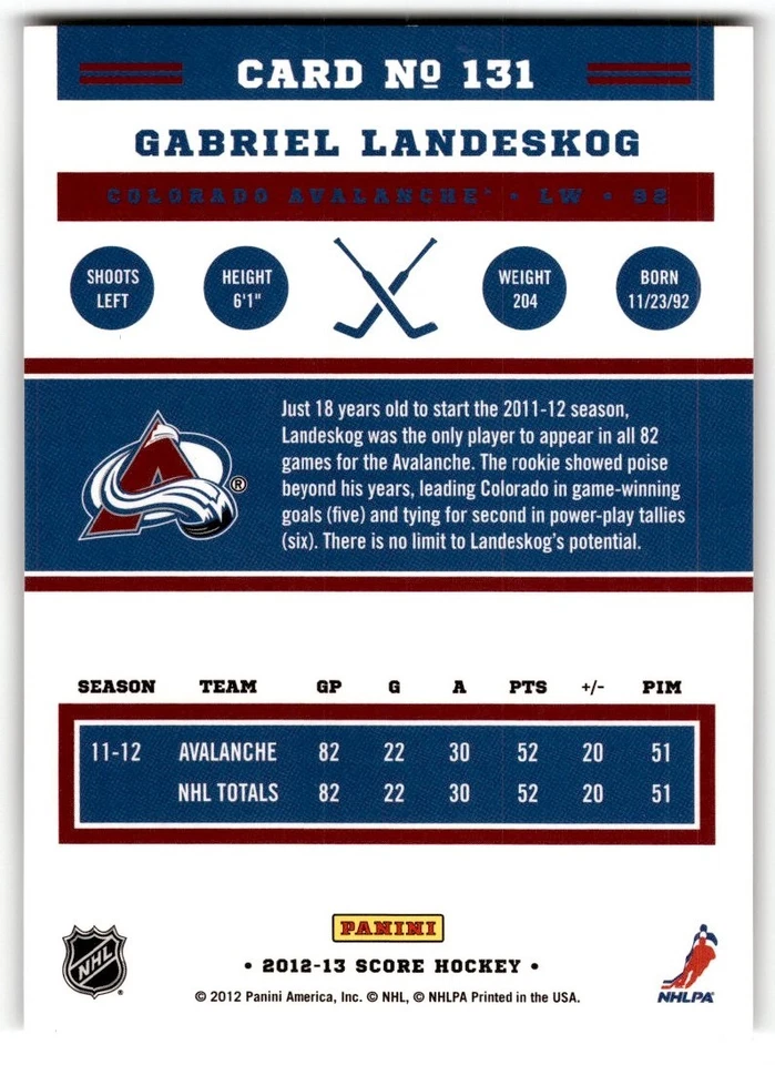 Gabriel Landeskog 2012-13 Score Gold Rush #131 Colorado Avalanche - Image 2 of 2