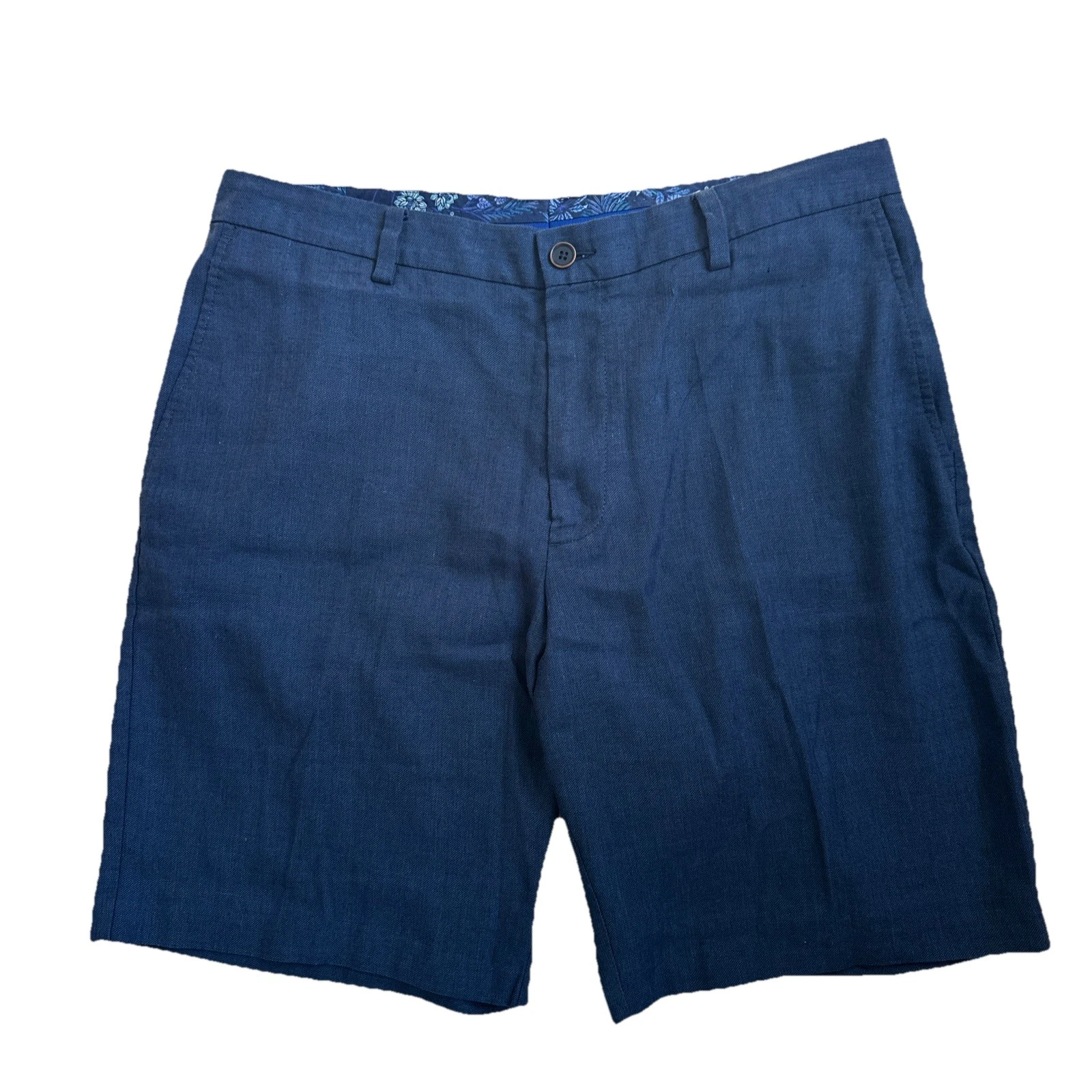 Tommy Bahama Mens Shorts 38 Navy Blue Linen Blend Elegant Beach Tropical Vacay