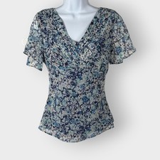 Vtg Y2K Babydoll Chiffon Top  M  Garden Floral Feminine Romantic