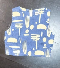 Bel Kazan Artisan Crop Top – Handprinted Blue & Cream Pattern