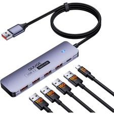 USB Hub 3.2, 5-in-1 USB Verteiler, 4 Ports USB-A, 10Gbps, Nylon-Kabel, Type-C...