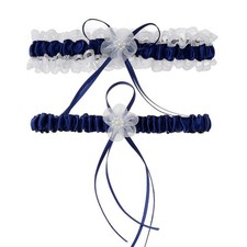 Pretishows Wedding Garter for Bride Lace Bridal Elastic Medium, Navy Blue