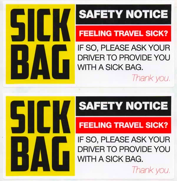 WHITE FLOWER DECALS Sick Bag Travel Safety Notice Sign Sticker x2- For Car Window Taxi Bus Lorry HGV