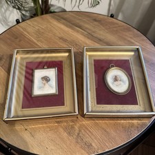 Pair of Antique Portrait Miniatures – Child & Young Woman, Late Victorian c.1900