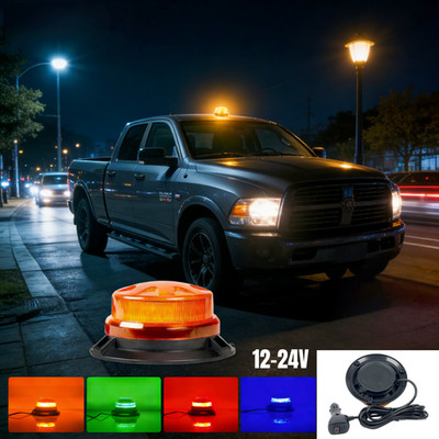LED Warnleuchte mit Magnetfuß Rundumleuchte Blitzleuchte Strobe Licht 12V 24V