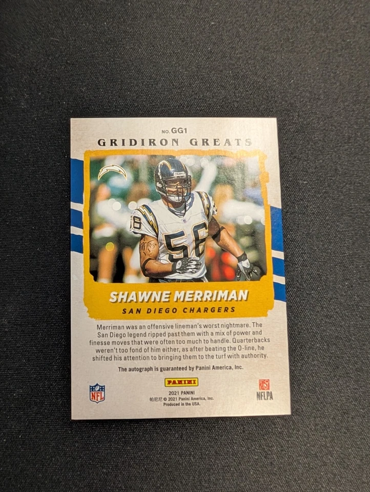 2021 Donruss Gridiron Greats #1 Shawne Merriman Autograph- LA San Diego Chargers - Image 2 of 4