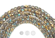 Czech Glass Fire Polished Round Faceted Beads, Crystal Golden Rainbow 3-4-6-8mm