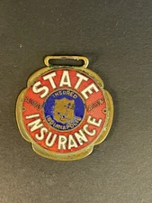 Enameled State Auto Association Insurance Indianapolis Watch Fob Advertising