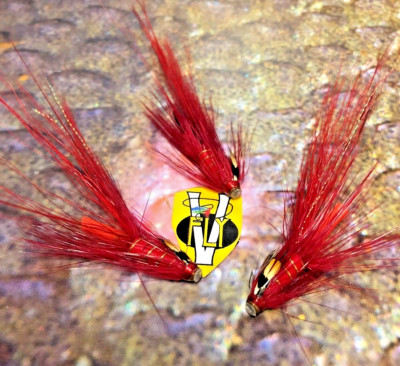 3 V Fly 1/2 Inch Birgham Red Raptor Shrimp Alloy Salmon Tube Flies & 3 Trebles