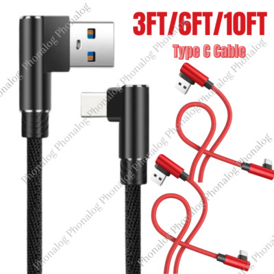 Braided 90 Degree Cable USB Type C Cord Fast Charging For Samsung iPhone 15 Pro