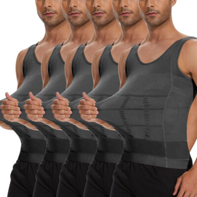 1/5 Pack Mens Slimming Chest Belly Waist Compression Shirt Body Shaper Vest Tops