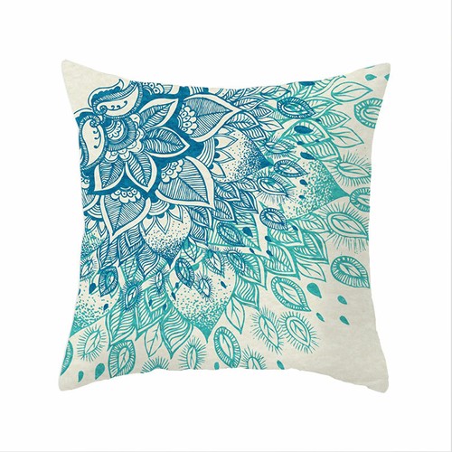 Aqua Turquoise Cushion Cover Floral Boho Mandala Home Decorative Cushion Cover - Picture 6 of 7