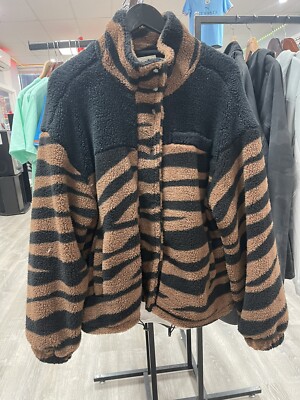 Thread & Supply Animal Print Zebra Faux Fur Teddy Jacket XL