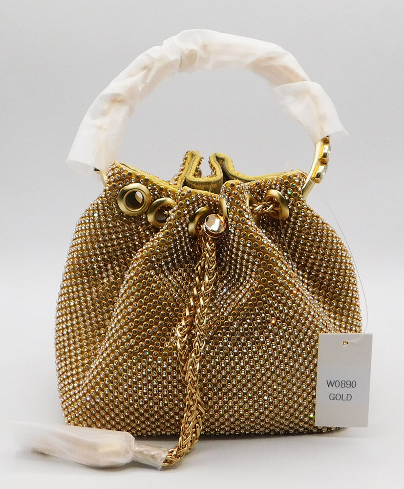 Hengdali Rhinestone Evening Bag Crystal Bling Purse Sparkly Diamond Clutch Handbag Crossbody Bag for Women Party Club Wedding Prom, Gold