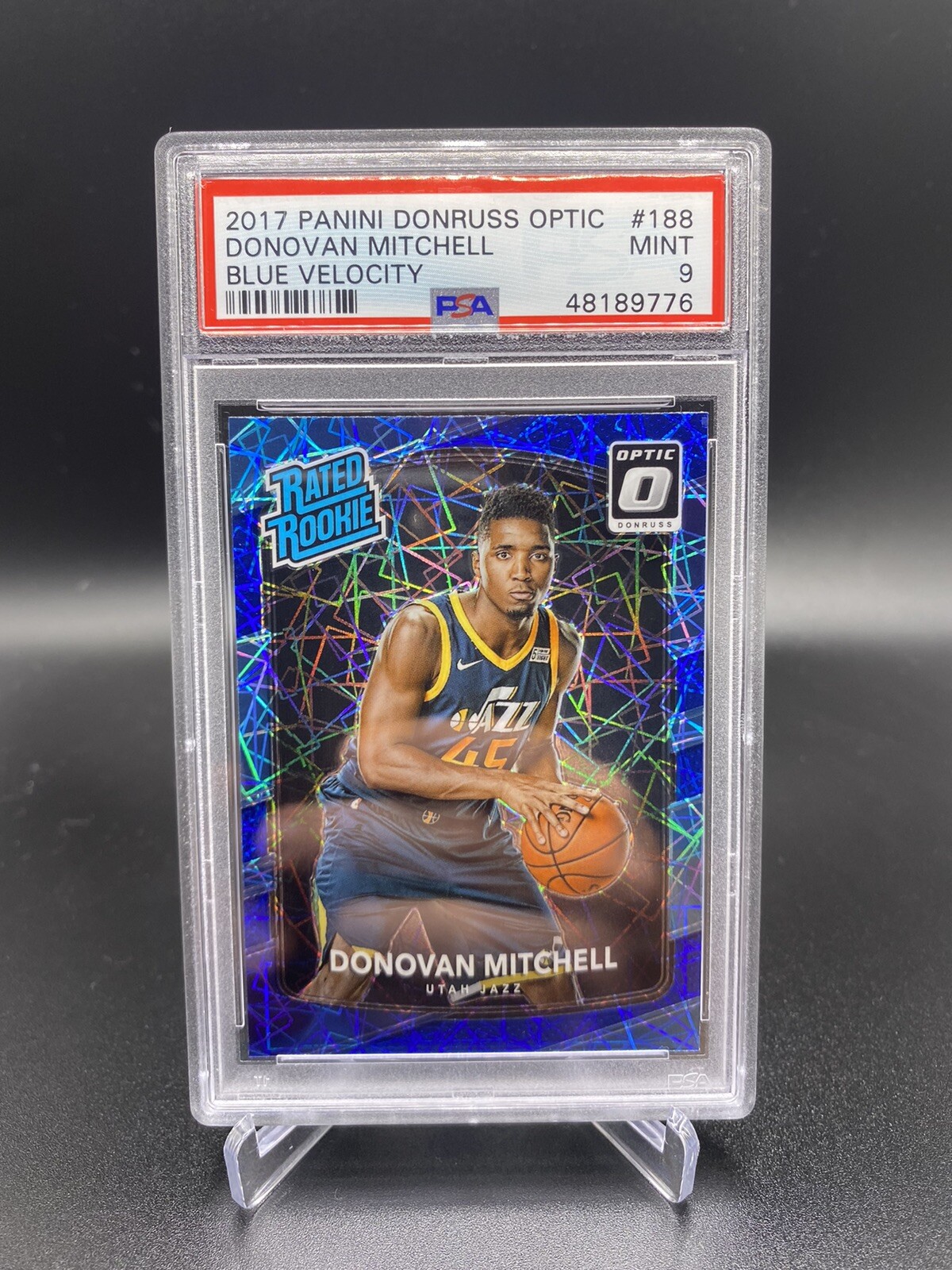2017-18 PANINI DONRUSS OPTIC DONOVAN MITCHELL #188 BLUE VELOCITY PSA 9 Rookie RC