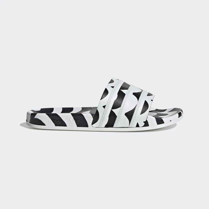 Nuovo con scatola Adidas Marimekko Adilette donna slides core nero cloud bianco GW7536 taglia 7 W