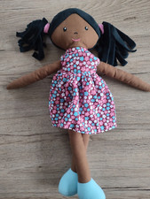 Poupée chiffon doudou métisse marron bleu robe fleurs 40cm ZEEMAN tbe