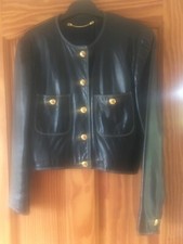 Gorgeous Escada Blue/black Leather Jacket Size 10 -12