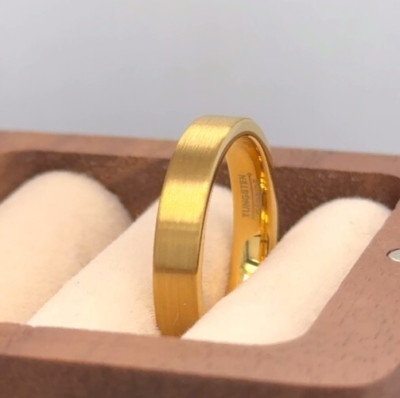 Wedding Band Minimal Unisex Tungsten Band Thin Flat 4MM Classic Brushed Design
