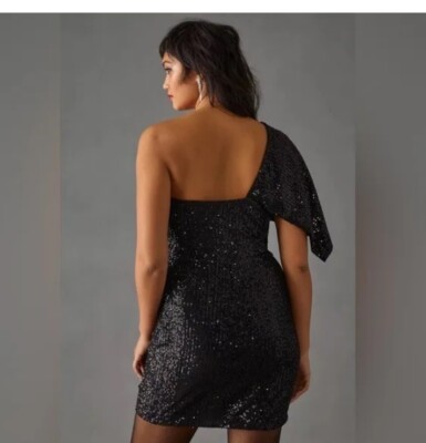 Anthropologie NWT Let Me Be Black Sequin One-Shoulder Big Bow Mini Dress  size 3X | eBay