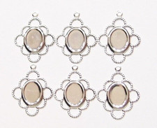 20 - 10x8mm Vintage Silver w/Flower Outline Oval Earrings/Charm Pendant Settings
