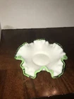 Vintage Fenton Double Crimped Vase White & Green Crest