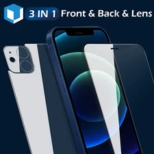For iPhone 12 / Pro Max Tempered Glass Front+Back+Screen Protector Camera Cover