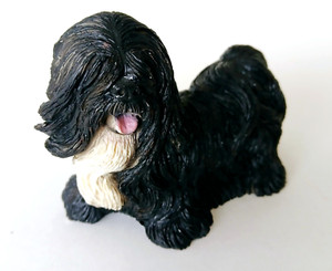 Lhasa Apso Hand Painted Black Figurine Cute 5" Long x 3.5" High