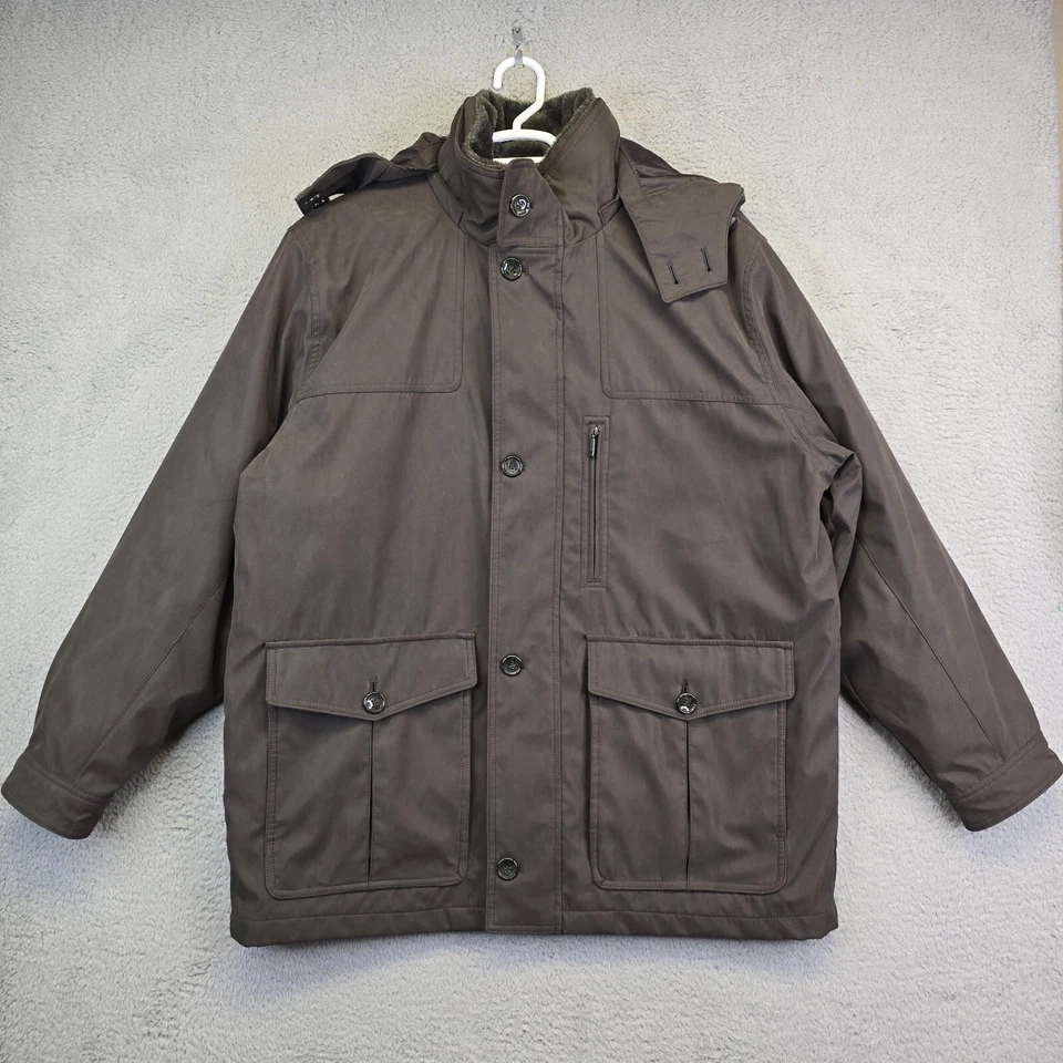 London Fog Chore Jacket Men's XL Brown Barn Winter Coat Faux Fur Collar Hooded - Image 2 of 4