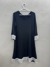 Nina Leonard Womens Dress Size Medium Black White Lace Trim Long Sleeve