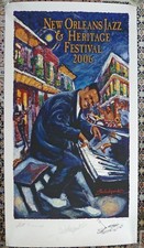 2006 New Orleans Jazz Fest Poster Fats Domino Remarque 433 / 1000 Double Signed