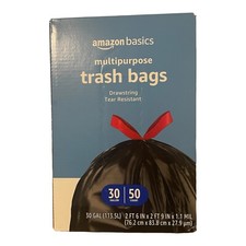 Amazon Basics Multipurpose Drawstring Trash Bags, 30 Gallon, 50 Count Previously