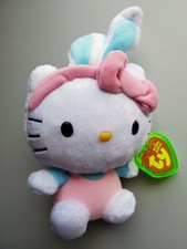 Ty Beanie Baby-Hello Kitty Easter Bunny w/ Blue Ears & Pink Bow/Jumper 8 inch💖