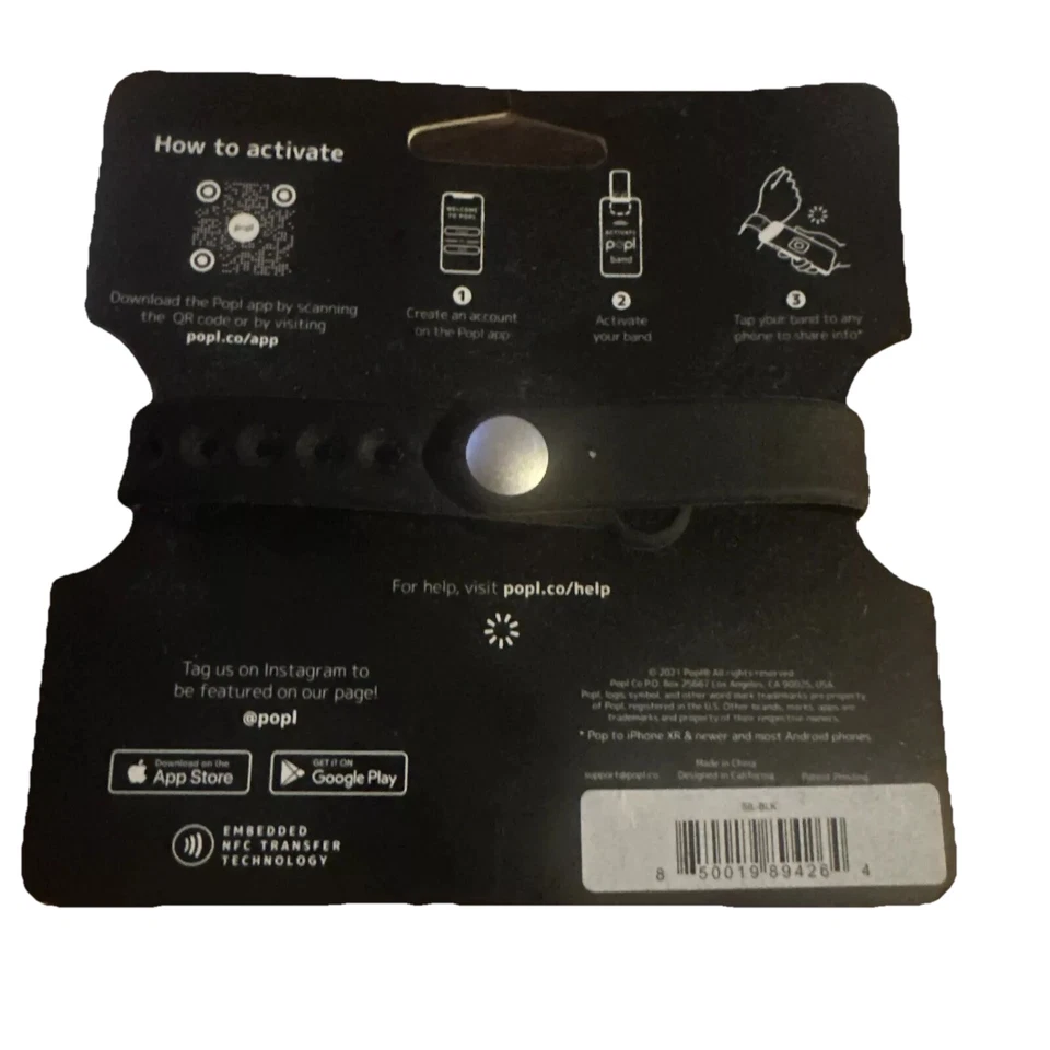 Popl Rubber WristBand NFC Digital QRC Business Tag NIB Black Apple Google Play - Image 2 of 2