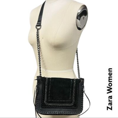 ZARA leather and chain strap crossbody bag