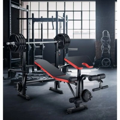 600lbs 6 in 1 Adjustable Olympic Weight Bench Set Full Body Workout Heavy Duty🔥