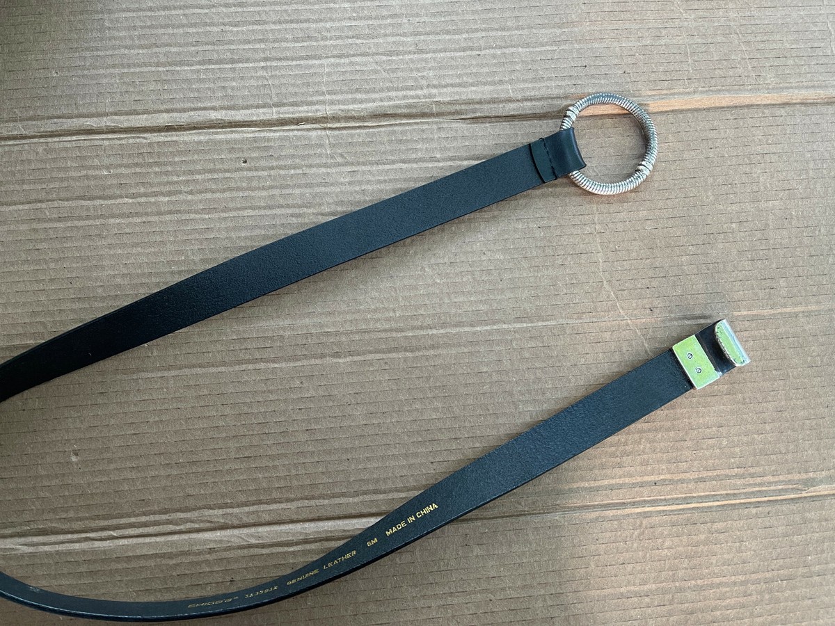 Chico's Adjustable Black Leather Belt w/Silver Hook Loop 1133912