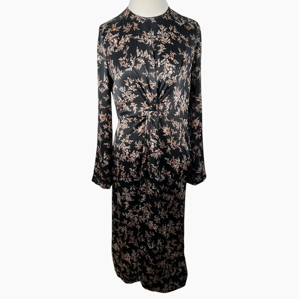 Vince 100% Silk $425 Eden Branch Twist Drape Dress Floral Midi Size M - Image 2 of 4
