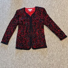 Vintage Women s Niteline Della Roufogali Silk Sequin Jacket Dressy Red Black M