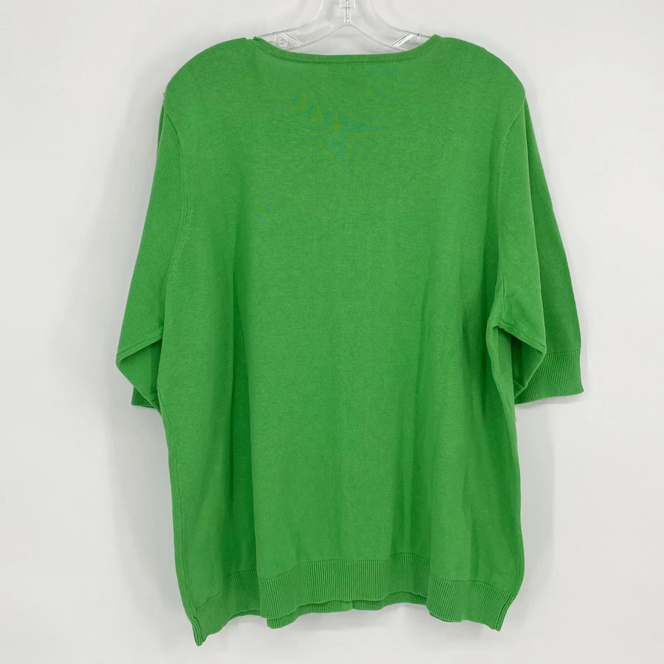 D & Co Denim & Company 2X Plus Green Crochet Floral Knit Cardigan Sweater - Image 2 of 4