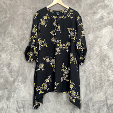 Torrid Womens Floral Tunic Top Size 3X Sharkbite Hem Semi Sheer Roll Tab Sleeves