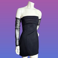 Urban Outfitters Black Strapless Off Shoulder Mini Dress with Sheer Sleeves