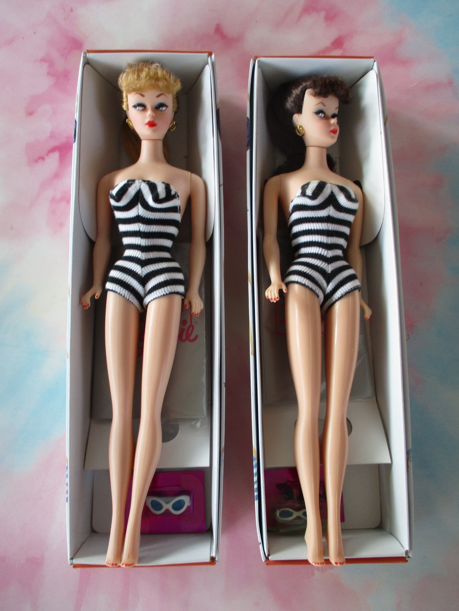 Barbie 1959 #1 Ponytail Dolls Blonde/Brunette Stock 850 Holes in Feet  Repro