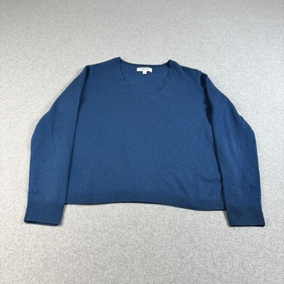 Nordstrom Cashmere Sweater Women Large Blue V Neck Lightweight Quiet Luxury Cozy