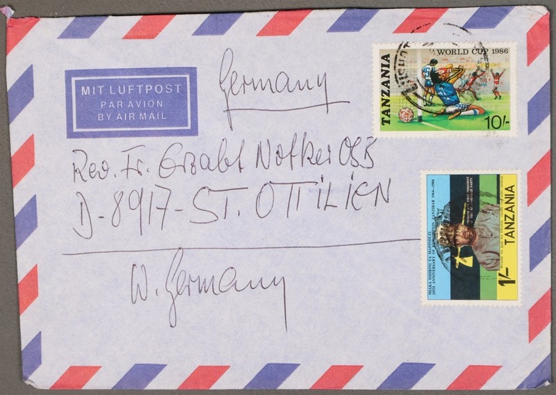MayfairStamps Tanzania 1980s World Cup Soccer to St. Ottilien Germany Air Mail C