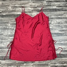 VICTORIA'S SECRET Satin Slip Chemise Camisole Red Faux Side Lacing Nightie sz XL
