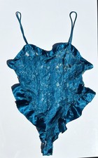 Vtg 80s90s Victoria  s Secret Gold Label Lace Teddy Bodysuit Medium Lingerie Blue