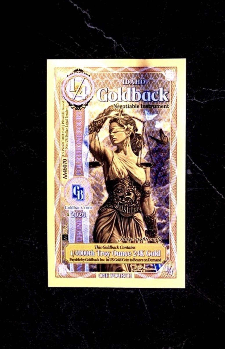 LOT 25 X 1/4 IDAHO ALPHA GOLDBACK 24K GOLD NOTES BU .999 FINE GOLD